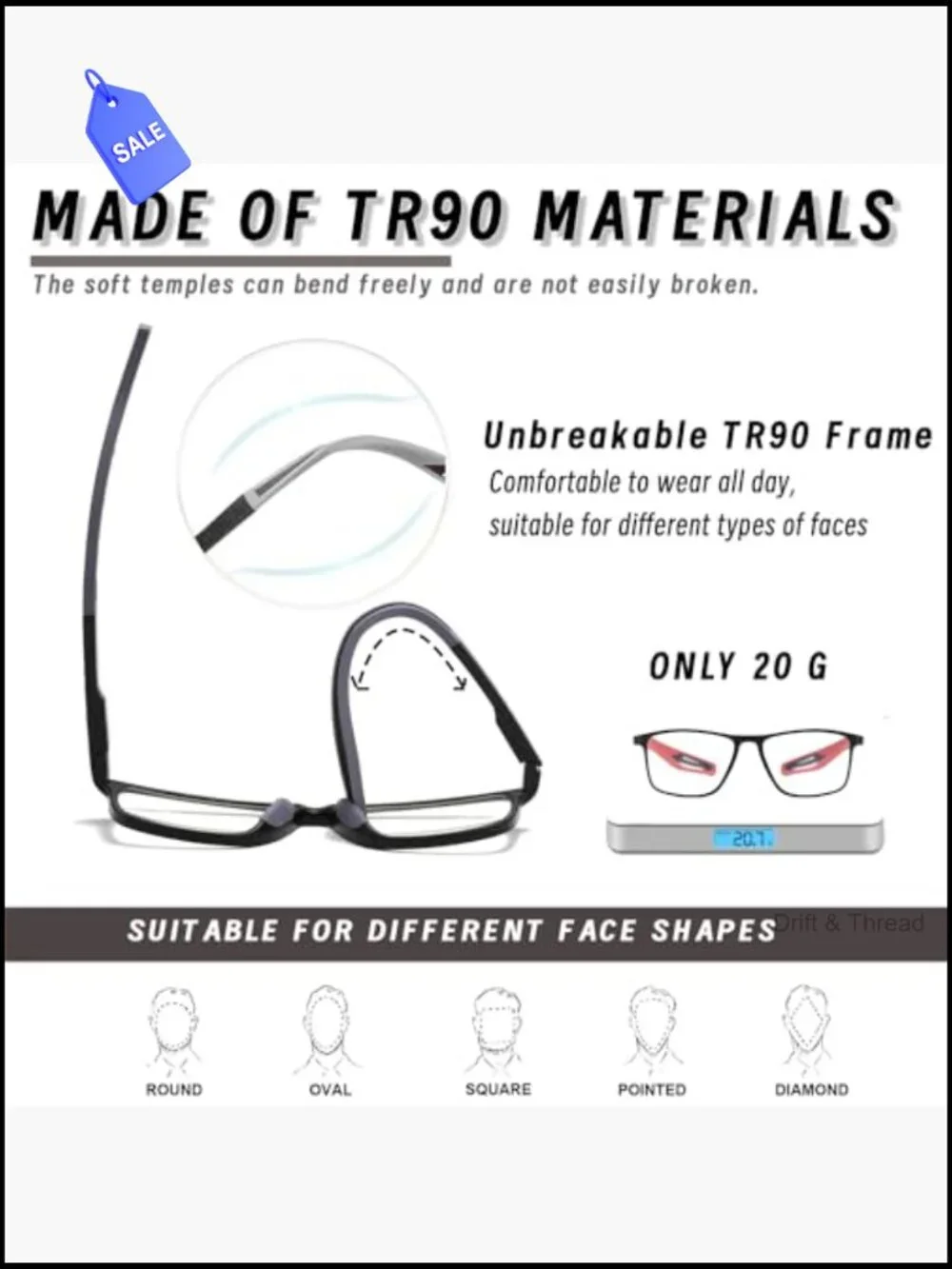 Photochromic Reading Glasses TR90 Sport Readers UV400 Anti Glare